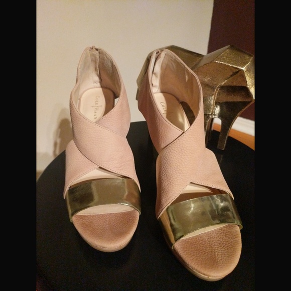 Cole Haan Shoes - Cole Haan Beige and Gold Wedges